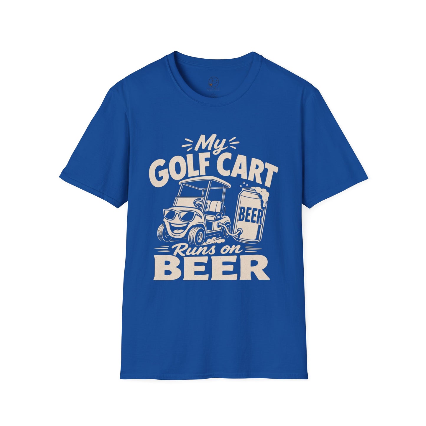 My Golf Cart Runs on Beer Shirt, Royal, front flat lay