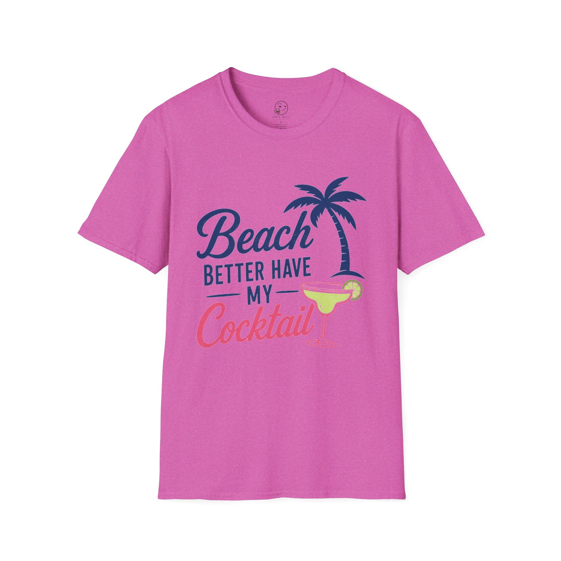Beach Better Have My Cocktail Shirt, Heather Berry pink, front flat lay