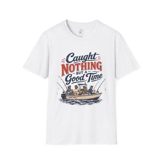 Caught Nothing But a Good Time Shirt, White, front flat lay